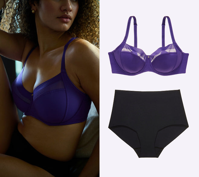 Bare Side Support Bra on model next to bra and panty laydown