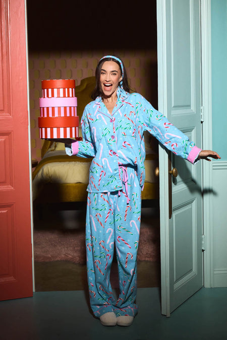 The Sweetest Season Candy Cane Print Flannel 3-Piece Pajama Set