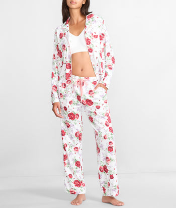 Karen Neuburger Women's Long-Sleeve Girlfriend Pajama Set - Soft Knit, Button-Front Top & Pants