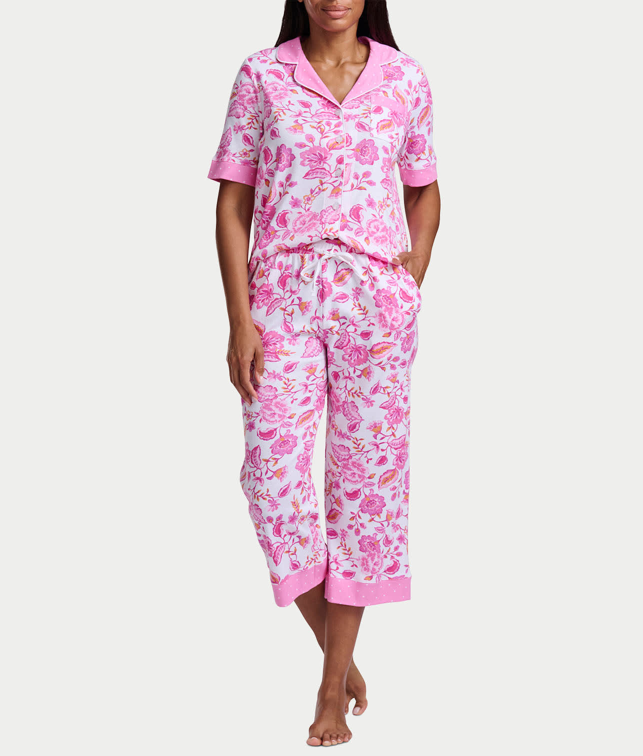 Karen Neuburger Women's Short Sleeve Capri Pajama Set – Comfy PJ Set With Lace Detail & Satin Trim