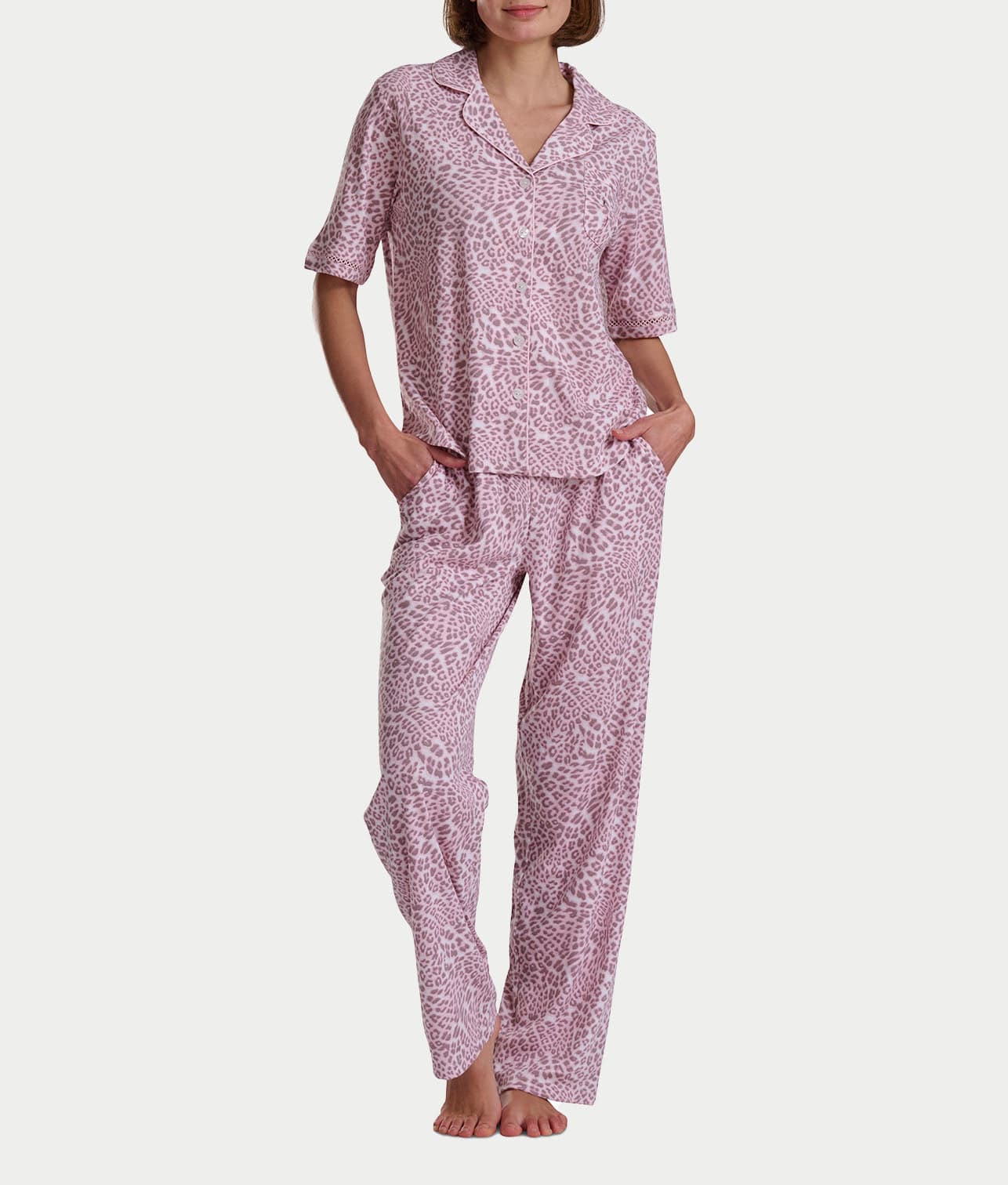 Romantic Fields Notch Collar Pajama Set with Lace — Bare