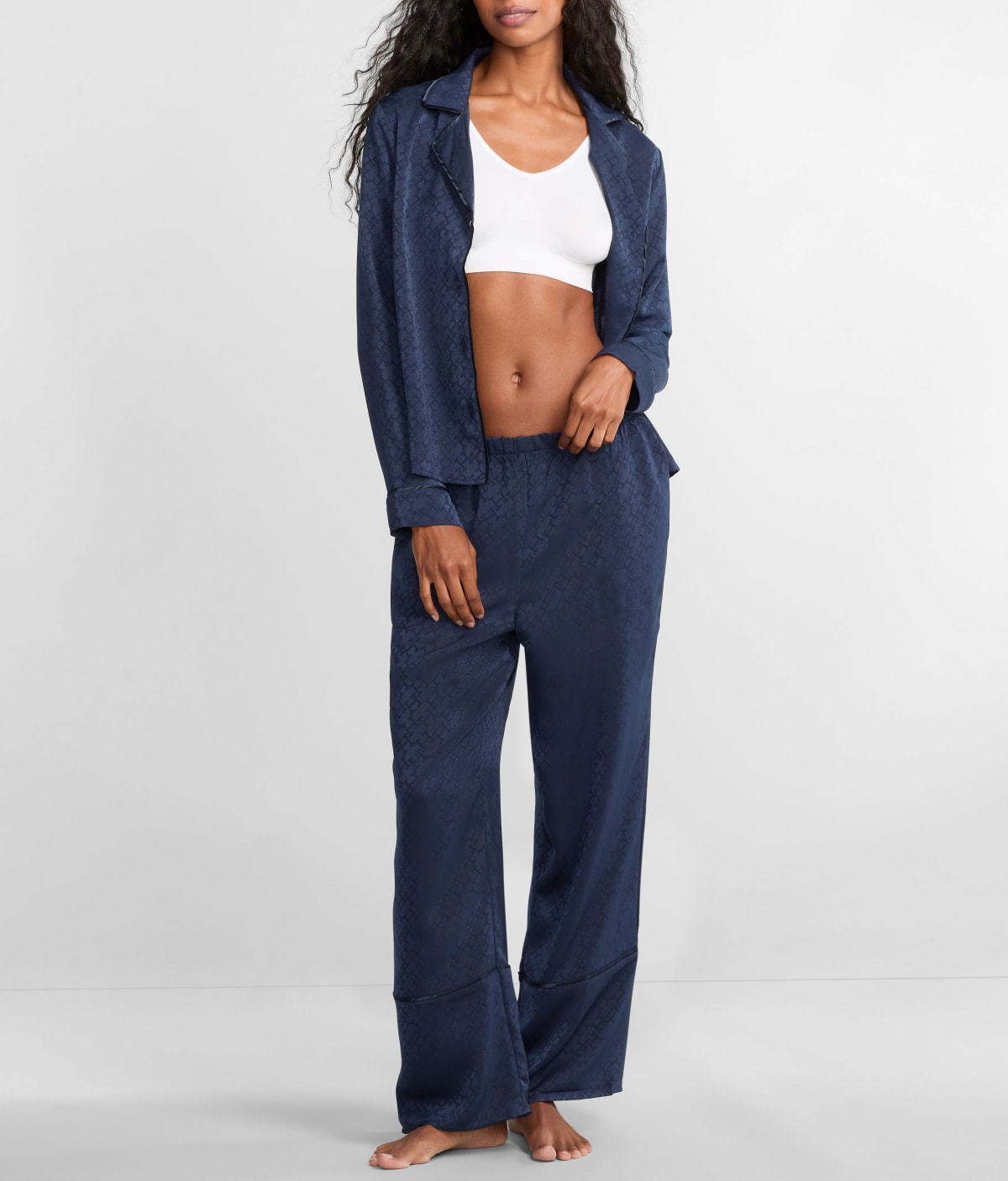Notch Collar Woven Pajama Set in Sky Captain size M — Bare Necessities