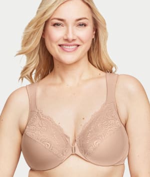WonderWire Front-Close Posture Back Lace Bra: undefined