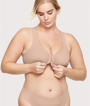 Front-Close Cotton T-Back Wire-Free Comfort Bra: undefined