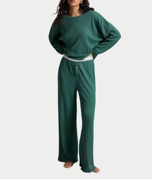 Club Waffle Knit Long Sleeve Pajama Set: undefined