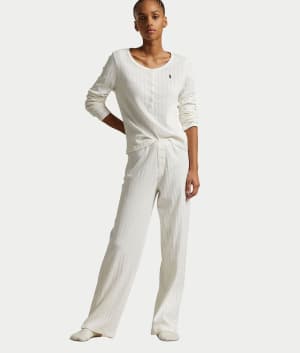Henley Wide Leg Knit Pajama Set: undefined