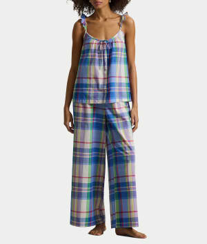 Madras Plaid Ruffle Cami Woven Pajama Set: undefined