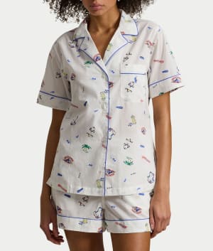 Short Sleeve Woven Pajama Set: undefined