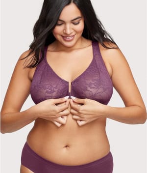 WonderWire Lacey T-Back Front-Close Bra: undefined