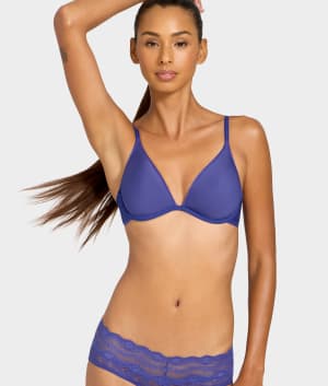 Full Transparency Plunge Spacer T-Shirt Bra: Spectrum Blue