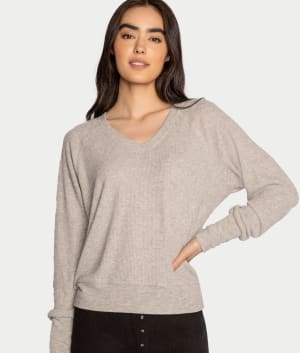 Textured Essentials Ribbed Long Sleeve Knit Top: undefined