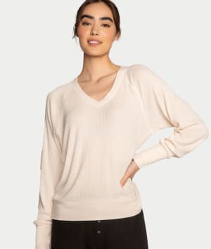 Textured Essentials Ribbed Long Sleeve Knit Top: undefined