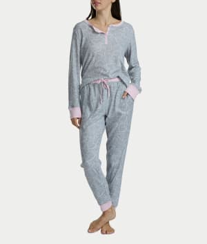 Long Sleeve Rib Henley Jogger Set: undefined