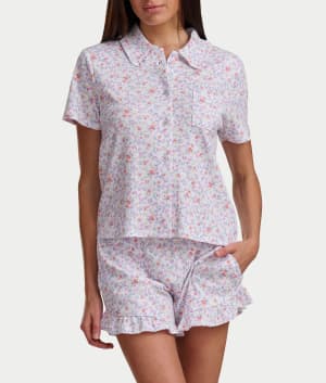 Notch Top Knit Boxer Pajama Set: Sweet Blossom