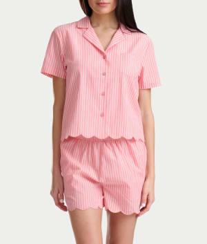 Notch Collar Woven Boxer Pajama Set: default