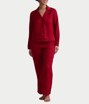Notch Collar Woven Pajama Set: undefined