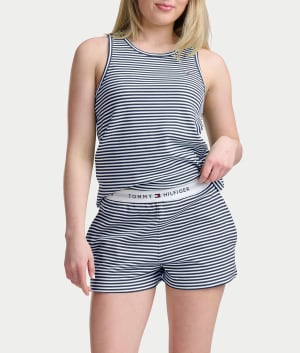 Tank & Boxer Knit Pajama Set: Navy / White