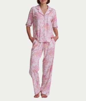 Romantic Fields Notch Collar Pajama Set with Lace: undefined