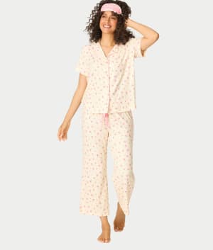 For The Mamas Butter Blooms Cropped Knit 3-Piece Pajama Set: undefined