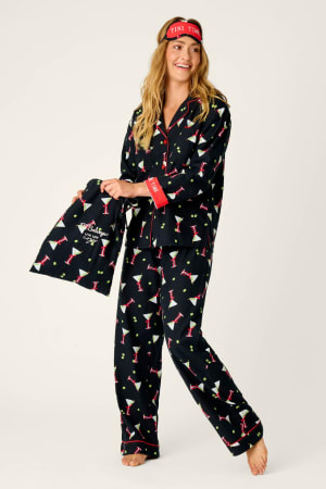 Christmas Cocktails Martini Print 4-Piece Pajama Set: default