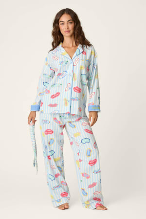 Out of Office Eyemask Print 3-Piece Flannel Pajama Set: default