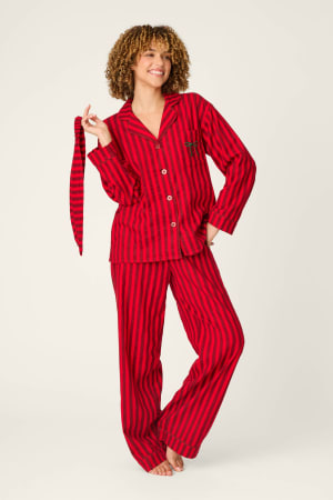 Bow Icon 3-Piece Long Sleeve Flannel PJ Set: default