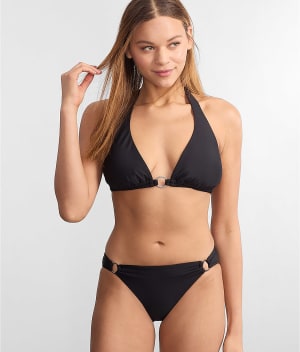 Ring-Front Triangle Halter Bikini Top: undefined