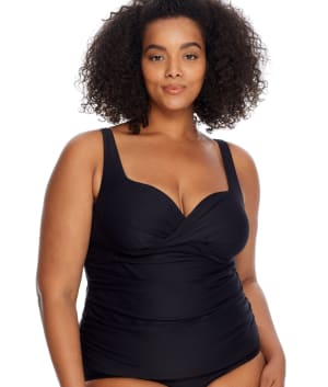 Plus Size Eco Onyx Shirred Underwire Tankini Top: undefined