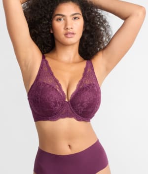 Lightly Lined Lace Plunge Bra: undefined