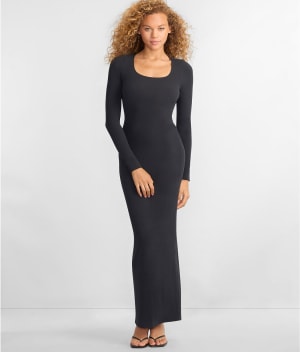 Ribbed Knit Tie-Back Lounge Dress: undefined
