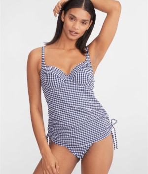 Gingham Renee Underwire Balcony Tankini Swim Top: undefined