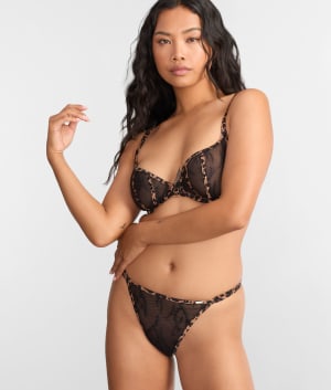 India Leopard Embroidered Tanga Thong: undefined