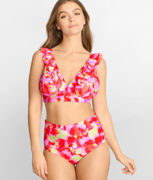 Printed Willa Ruffle Wire-Free Bikini Top: undefined