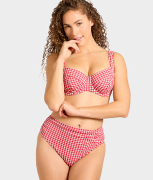 Gingham Midi Gather Bikini Bottom: undefined
