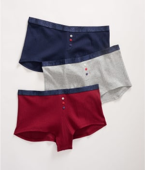 Ribbed Cotton Boyshort 3-Pack: undefined